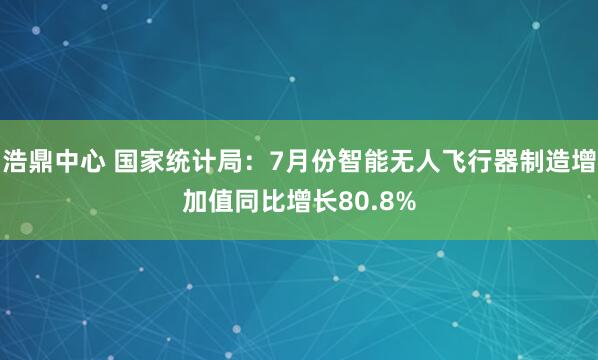浩鼎中心 国家统计局：7月份智能无人飞行器制造增加值同比增长80.8%